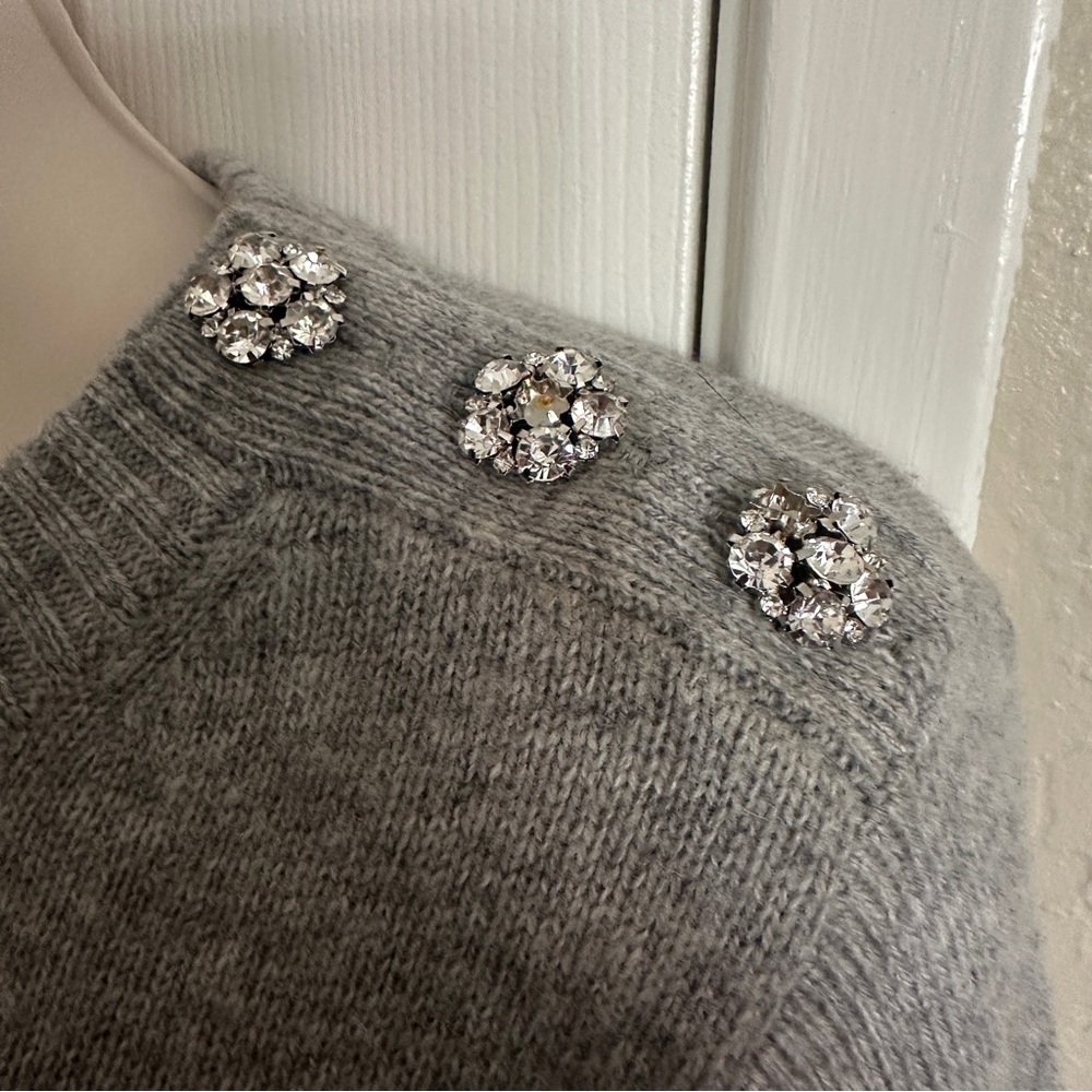 $118 J. Crew Crewneck Sweater with Jeweled Buttons Wool blend, Gray, M, Medium - Picture 11 of 11